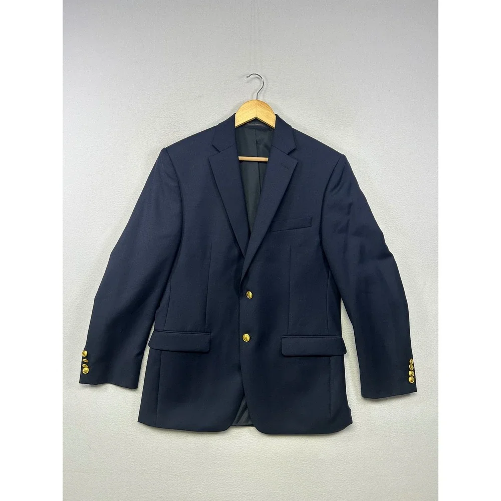 Preppy Lauren Ralph Lauren Mens 38 Navy Blue Wool Gold Button Blazer
